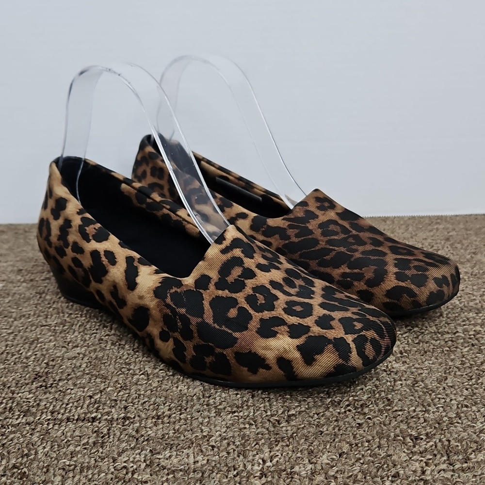 Vionic Powell Black Brown Leopard Print Wedge Flats Sz 8.5 Womens